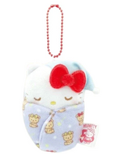 Snuggle Baby Blue Hello Kitty Sleeping in Swaddle Blanket Plush Keychain